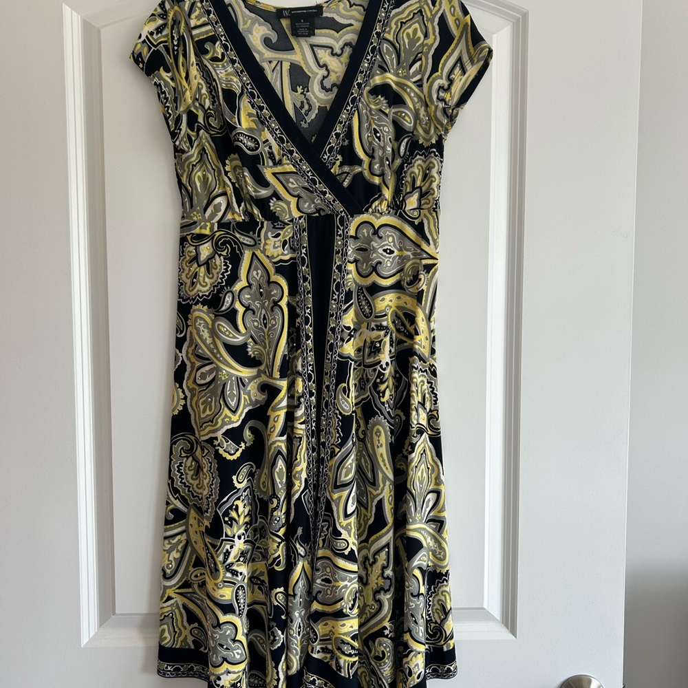 INC International Concepts Black and Gold A-line Midi Dress